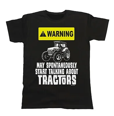 Warning May Talk About Tractors Mens Funny T-Shirt Organic Farmer Farming Gift • £8.99