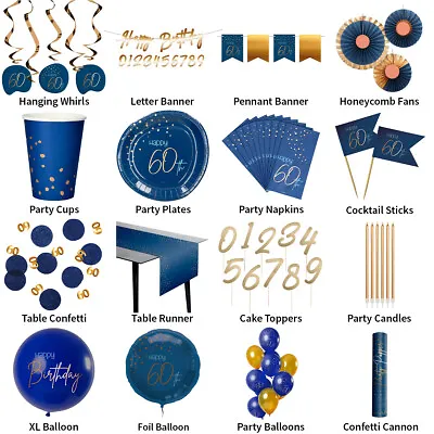 60th Birthday True Blue Stylish Birthday Theme - Partyware Complete Selection • £5.99