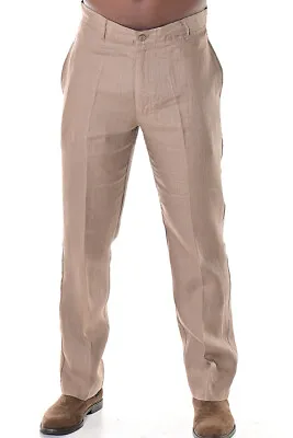 Mens Bohio 100% Linen - Taupe Flat-Front Casual Dress Pants ( 32 ~44 ) - MLP50 • $39.99