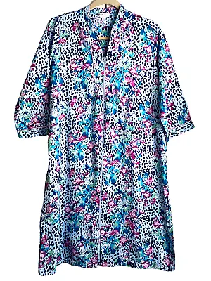 £22.22 • Buy Miss Elaine Floral Lounge Robe Full Front Zip 2 Side Pockets Womens L