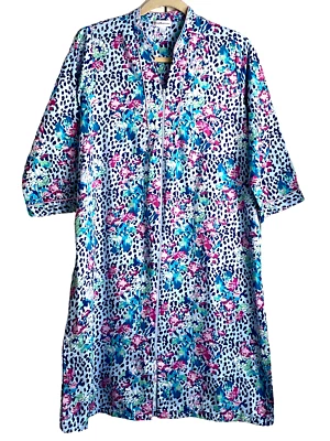 £22.22 • Buy Miss Elaine Floral Lounge Robe Full Front Zip 2 Side Pockets Womens L