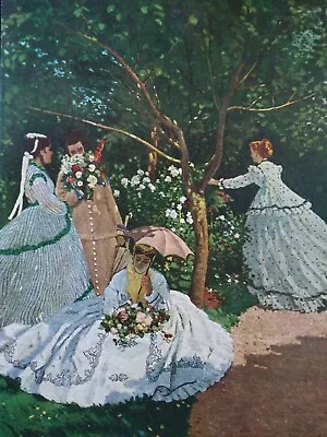 France Postcard Mid 1900s Rare Art Monet In The Garden Fashion Dress Umbrella  • $15.02