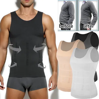 Men Slim Compression Tummy Belly Body Shaper Vest Underwear Trainer Shapewear UK • £12.79