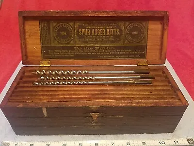 Russell Jennings Spur Auger Bitts  In Patd Wood Box Chester Conn Usa Antique • $99.95