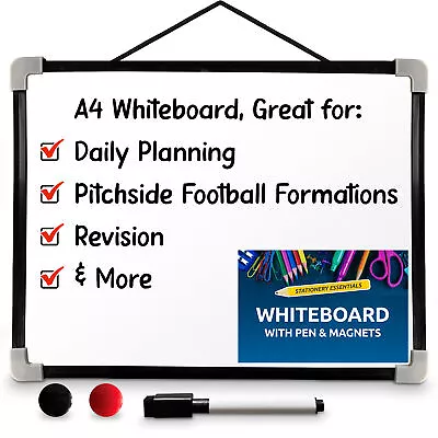 A4 Magnetic Whiteboard Dry Wipe White Board Office Home Memo Notice Small Eraser • £2.99