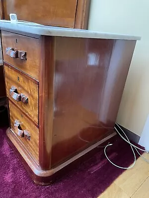 £140 • Buy Victorian Ribbon Handled Bedside Drawers, Marble Topped, Deep Mahogany, Pair.