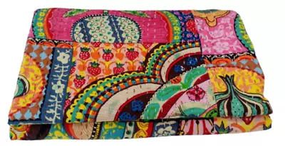 Vintage Patchwork Kantha Bedspread Indian Handmade Quilt Throw Cotton Blanket • £34.84