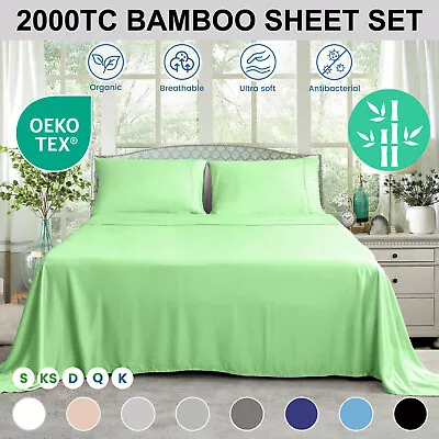 2000TC Bamboo Fitted Flat Sheet Set Pillowcase S/KS/D/Q/King Bed Soft Breathable • $41.75