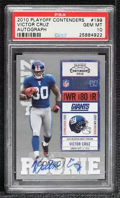 2010 Playoff Contenders Victor Cruz #199 PSA 10 GEM MT Rookie Auto RC • $120