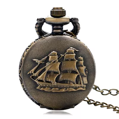 Mini Size Pocket Watch Sailing Canvas Boat Cover Necklace Chain Quartz Movement • $5.46