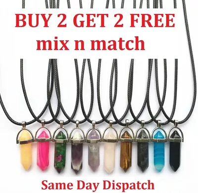 £2.90 • Buy Crystals Pendant Necklace, Cord, Silver - Quartz Chakra Crystal Buy 2 Get 2 Free