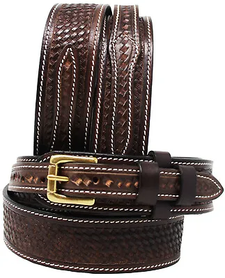 1-1/2  Mens Western Basket Weave Tooled Leather Ranger Belt BasketWeave 12RAA101 • $34.99