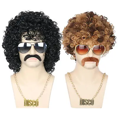 70s 60s 80s Disco Retro Wig Necklace Set Afro Costume Curly Wig Black Brown • $18.37