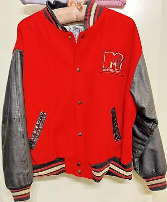 Old Skool MTV Bomber Letterman Jacket Wool & Leather Red & Black Size XL • $350