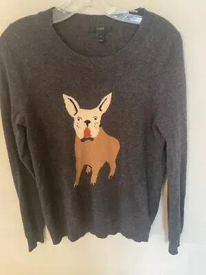 J Crew Frenchie French Bulldog Pullover Wool Blend Gray Sweater Womens Sz SMALL • $23.99