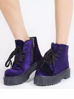 YRU Slayr Slayer Purple Velvet Punk Emo Goth Vegan Womens Boots Platforms Shoes • $209.89