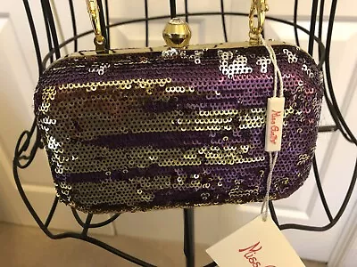 NWT MISS GUSTTO  Ellen Clutch  Gold/Purple Sequin Combo Evening Handbag $60 • $12.99