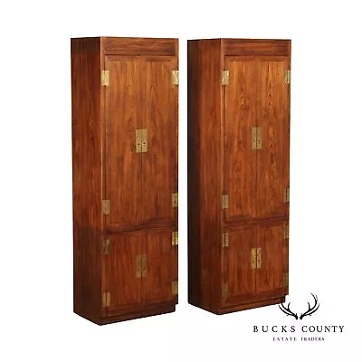 Henredon Scene One Campaign Style Pair Oak Cabinets • $2495