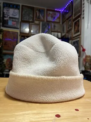Vtg Eddie Bauer Polartec Fleece Made-in-USA Beanie Hat Cap WHITE Stretch 1-Size • $16.99