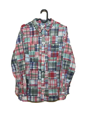 L.L. BEAN Madras Patchwork Plaid Roll Tab Long Sleeve Button Up Shirt Size S • $20.29