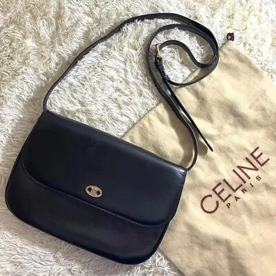 Vintage Old Celine Leather Chain Shoulder Bag Clutch Bag Triomphe Black • $328