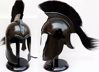 Greek Corinthian Helmet With Black Plume & Stand~Armor Medieval Knight Spartan • $89.52