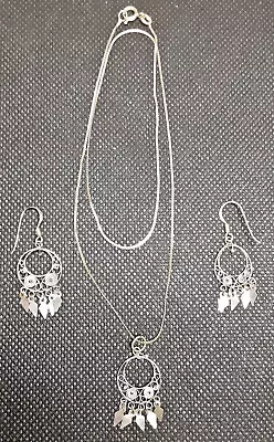 .925 Silver 18  Fine Necklace Filigree Pendant & Earring Set-3.709 Grams-Italy • $4.99