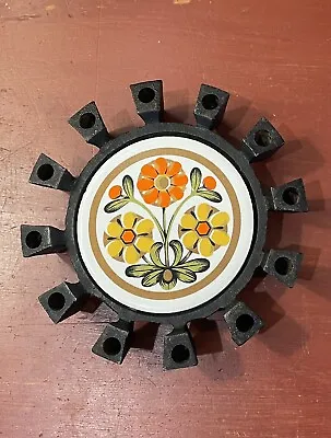 Vintage Flower Power Spring Fling MOD Ceramic Trivet Pot Holder Cast Iron Legs • $20