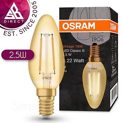 Osram 2.5W 1906 LED Vintage Filament Gold Glass Candle SES Light Bulb│220 Im│E14 • $30.67