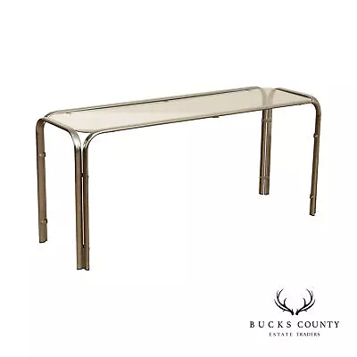 Mid Century Modern Tubular Chrome Glass Console Or Sofa Table • $795