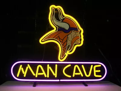 Man Cave Minnesota Vikings 14 X10  Neon Light Sign Lamp Beer Bar Open Display • $79.78