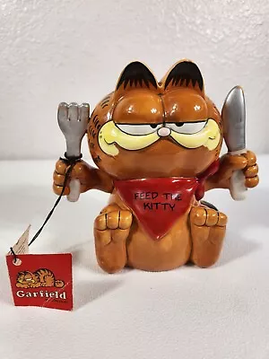 Vintage 1981 Garfield Cat Ceramic Feed The Kitty Bank Figure Coin Enesco FastShp • $29