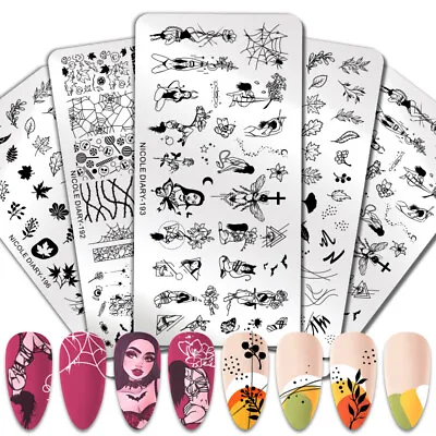 NICOLE DIARY Nail Stamping Plates Flower Spider Skull Nail Image Template Tool • £2.03