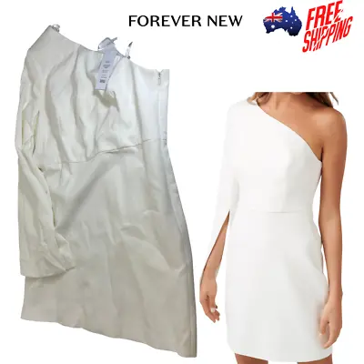 $85 • Buy Forever New Sophia One Sleeve Women Mini Dress Sleek White Size 16  RRP $149