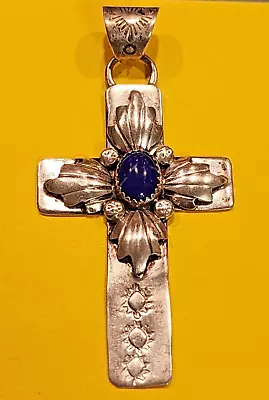 Sterling Silver 925 Lapis Cross Pendant/Pin Navajo Silversmith R J Platero 8 G • $33.99