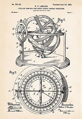 Lawless 1902 Compass Art Drawing Gifts For Boaters Nautical Decor Patent Print • $16.78