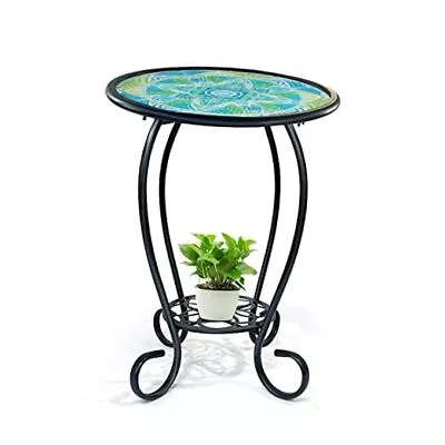  Mosaic Outdoor Side Table 14  Round Patio Side Table 14 Inch Green Mandala • $64.59