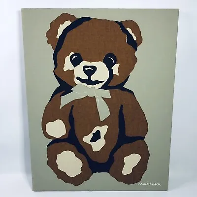 Vintage Marushka Teddy Bear Canvas Art MCM Framed Nursery Handmade Retro 14 X 11 • $24.99