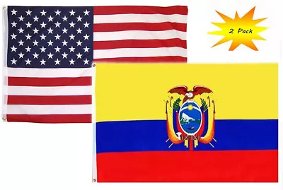 3x5 3’x5’ Wholesale Set (2 Pack) USA American & Ecuador Country Flag Banner • $12.88