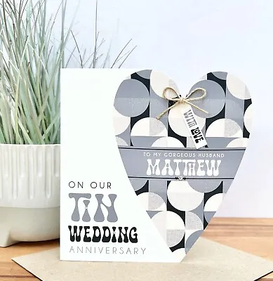 Personalised Handmade Tin 10th Wedding Anniversary Card Husband Wife • £4.85