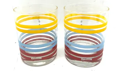 Lot Of 2 Vtg Yellow Red  Blue Striped Low Ball Fiestaware Fiesta  Drinking Glass • $9.23
