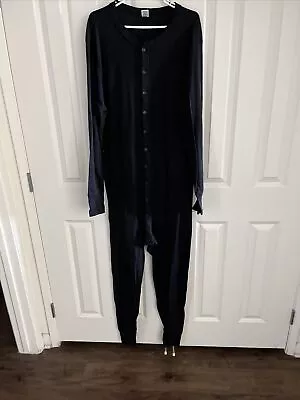 Morgan Mens Sz XL Black One Piece Cotton Pajamas W/Butt Flap TS3 • $26.99