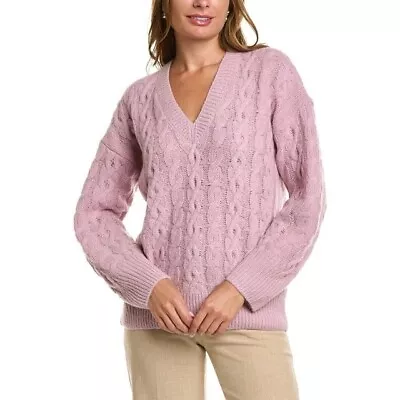 NWT VINCE Alpaca Cable Knit V-Neck Sweater Sz MEDIUM Rose Pink SOFT SRP $385 • $54.99