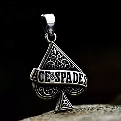 ACE Of SPADES Poker Card Cool Pendant Stainless Steel Men's Biker Lucky Necklace • $12.88