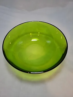 Vintage 9 Inch Lalique Green Glass Uni Pattern Bowl - Crystal Cristal • £226.76