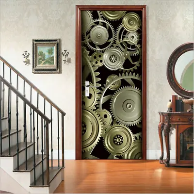 3D Wall Art Metal Machinery Gear Door Sticker PVC Decal Self-adhesive Wrap Mural • $28.99