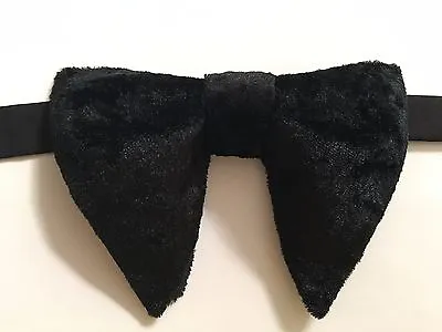 Handmade Black Velvet Bow Tie Vintage Style 70`s Bowtie Pre-tied Adjustable • $25.20