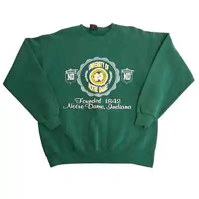 Vintage Notre Dame Sweater Mens Large Fighting Irish Green USA Sweatshirt FLAWED • $38.23