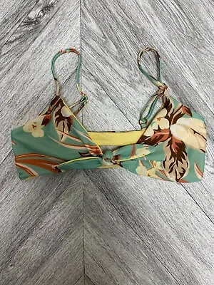 L Space Womens Sage Green Floral Beach Swim Front Knot Flashback Bikini Top S • $21.71