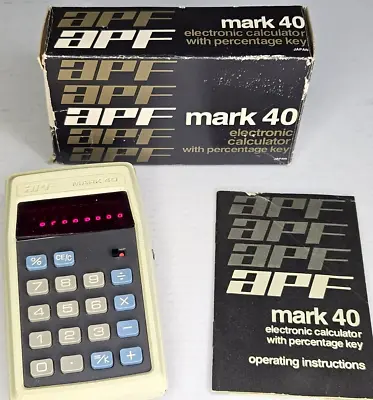 $17.99 • Buy Vintage 1970s APF Mark 40 Calculator Red LED W Box, Instructions - Tested, Works